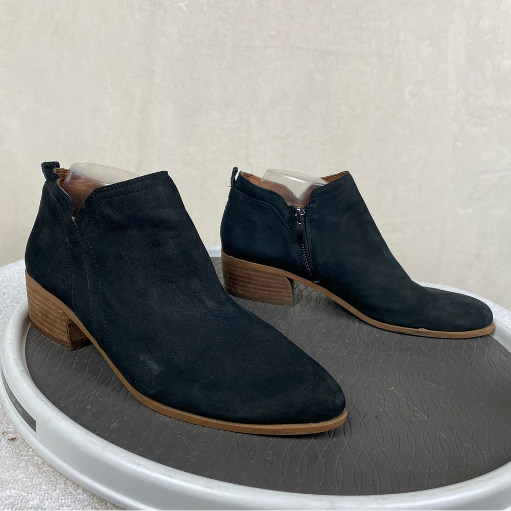 Franco Sarto Black Suede Bootie Womens Size 10M Pointed Toe 1.5" Heel